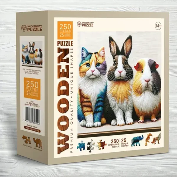 Wooden City Drevené puzzle Mačka, králik a morča