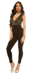 Sexy party-jumpsuit with glitter and v-neck black M