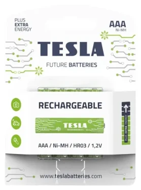 Teslá RECHARGEABLE+ nabíjacia mikrotužková batéria AAA Ni-MH 800mAh 4 ks / HR03 / blister (1099137210)
