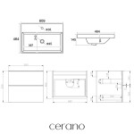 CERANO - Kúpeľňová skrinka Velora - čierna matná, úchytka zlatá - keramické umývadlo Viano - 60,9x67,5x46,5 CER-555642