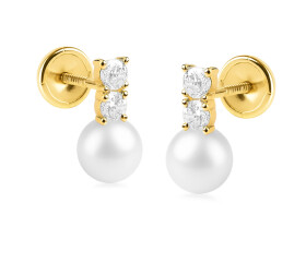 Brilio Pôvabné zlaté náušnice s kubickými zirkónmi a pravou perlou 14/132.411/17ZIR