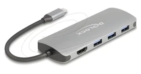 DeLock USB-C Hub 7-portový šedá / USB hub / USB 3.2 Gen 2 10 Gbps / 4K HDMI 60 Hz / USB PD 90 W (64323)
