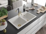 MEXEN/S MEXEN/S - Hektor granitový drez 2-bowl 800 x 480 mm, biela, zlatý sifón 6521802000-20-G
