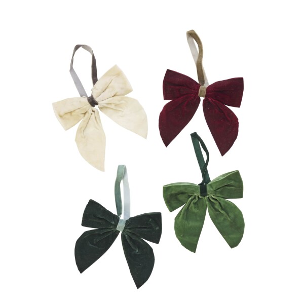 MADAM STOLTZ Dekoratívna zamatová mašľa Maroon / Ecru / Green / Light green – set 4 ks