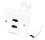 LogiLink HDMI zásuvka 2-portová biela / Nástenná zásuvka / HDMI 1.4 / 4K/30Hz / pozlátené konektory (AH0015)