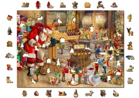 Wooden City Drevené puzzle Santova dielňa 2v1