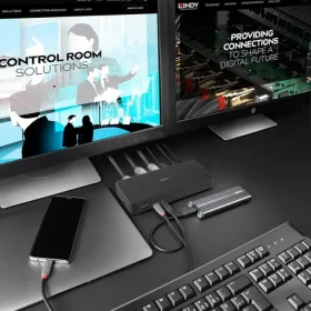 Lindy DST-Pro Universal čierna / Dokovacia stanica / USB-C / 3x HDMI / 2x DisplayPort / LAN / PD 100W (43366)