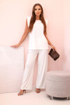 Dámsky komplet z viskózy bez rukávov s rovnými nohavicami ecru UNI