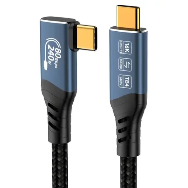 PremiumCord USB4 Ver. 2.0 80Gbps 240W zahnutý 0,8m / Kábel USB4 / Thunderbolt 3/4 / 16K/60Hz (ku4cb08)
