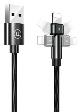 USAMS SJ476 U60 čierna / Dátový kábel / Lightning / 2A / 1 m / otočný konektor (SJ476USB01)
