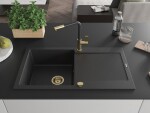 MEXEN/S MEXEN/S - Leo granitový drez 1 s odkvapkávačom vrátane batérie Flora, čierna/strieborná metalík 6501-73-670401-57-G