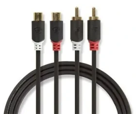 Nedis Stereo audio kábel 2x RCA - 2x RCA antracitová / Audio kábel / pozlátené konektory / 2 m / okrúhly (CABP24205AT20)