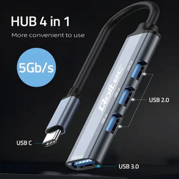 USB-C hub adaptér 4v1 / USB hub / USB 3.1 / 1x USB 3.0 / 3x USB 2.0 (53792)