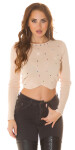 Sexy cropped Sweater with colorful glitter studs Einheitsgroesse