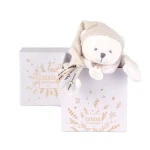 Doudou Darčeková sada Plyšový muchláčik medvedík s čiapočkou béžový 25 cm