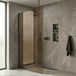 CERANO - Sprchová zástena Walk-in Onyx Top Round Ľ/P - 8 mm - okrúhla vzpera - čierna matná, bronzové sklo - 120x200 CER-689014