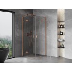 MEXEN/S - Mist L sprchový kút štvrťkruh, krídlové 100 x 100, transparent, meď kartáčovaná 8A33L-100-100-65-00