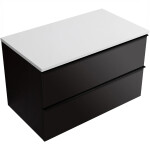 CERANO - Kúpeľňová skrinka Velora - čierna matná, úchytka čierna + doska z lit. mramoru Elanys - 12 mm - biela matná - 80x54,2x46,5 CER-679430