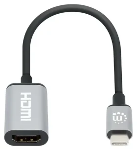 Manhattan USB-C na HDMI čierna / strieborná / Adaptér / 4K 60Hz / HDCP 2.2 / kábel 15 cm (153706)