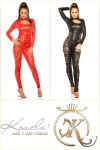 Sexy KouCla Leatherlook Longsleeve Catsuit w. lace red Einheitsgroesse