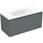 MEXEN/S - Rivel kúpeľňová skrinka 100 cm s umývadlom Vela, 1 šuplík, reliéf, grafit mat/biela mat 91A20-10047-1-BF66-W23M01