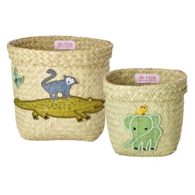 Rice Úložný košík Raffia Round Animals - set 2 ks