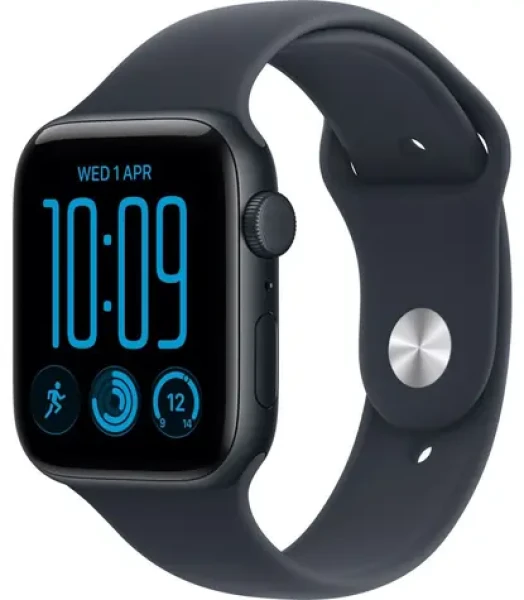 Apple Watch SE 3 (2026) GPS+Cellular 44mm Temne atramentové hliníkové telo - Námornícky modrý športový remienok M/L (MJLT4MP/A)