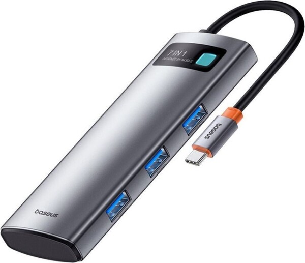 Baseus Hub 7w1 Baseus Gleam, USB-C do 1x HDMI4K 60Hz + 3x USB3.0 + 1x PD + 1x SD/TF (Sivý)