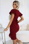 479-7 NINA elegantné šaty s obálkovým výstrihom, rukávmi a opaskom - Bordeaux L