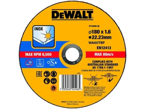 DeWalt DT43908-QZ / Rezný kotúč na nerezovú oceľ / Priemer 180 x 22.23 mm / Šírka rezu 1.6 mm (DT43908-QZ)
