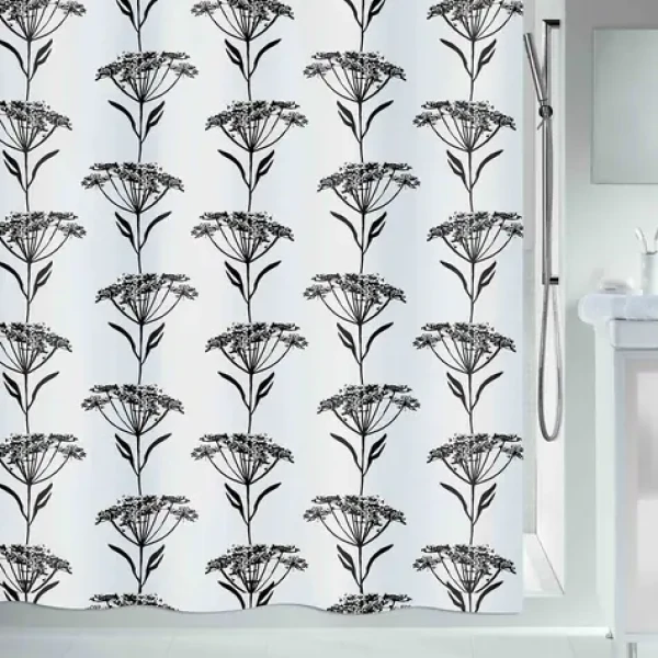 SPIRELLA Sprchový záves NATURE Design biely / motív kvetín / 180 x 200 cm / polyester