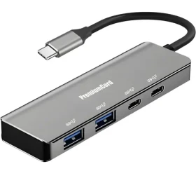 PremiumCord USB-C hub 4- Port hliníkový space grey / USB hub / 2x USB-C / 2x USB-A / USB 3.2 Gen 1 5 Gbps (ku31hub11)