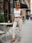 Dámske džínsy s opaskom mom fit béžové FashionStreet UY3056 XL