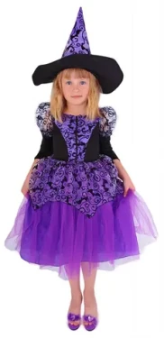 Rappa Detský kostým čarodejnice - Halloween (M) fialová