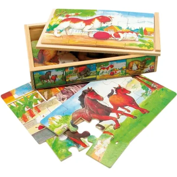 Bino Drevené puzzle v krabičke zvieratka /50 dielikov/ od 0 rokov