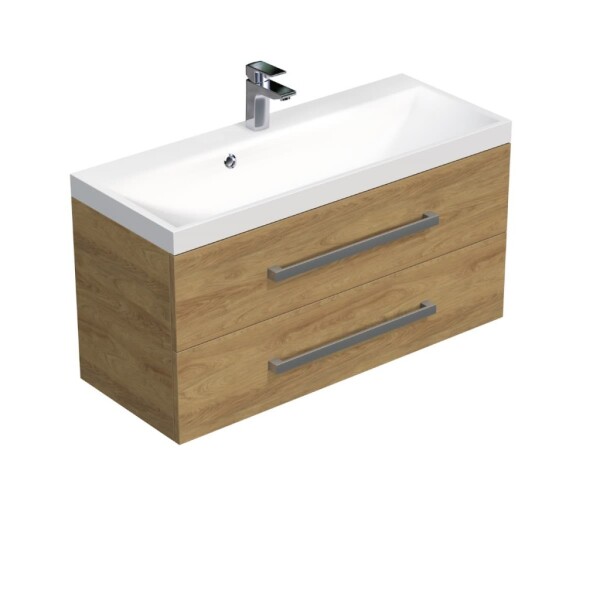 Kúpeľňová skrinka s chrómovými úchytmi a umývadlom SAT Cube Way 100x53x40 cm dub Hickory mat CUBE2100ZDH CUBE2100ZDH