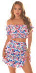 Sexy Koucla 2Piece Set Skirt + Top with Flower Print royalblue L/XL