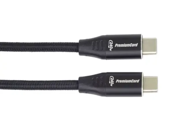 PremiumCord Kábel USB-C M/M 240W čierny / Dátový kábel / 480 Mbps / 2 m / bavlnený oplet (ku31cv2)