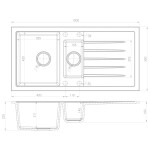 SAPHO SAPHO - Drez granitový zabudovateľný s odkvapom a vaničkou, 100x50cm, čierny GR1334