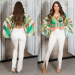 Trendy Highwaist pants with Cuts BlogerStyle BEIGE L