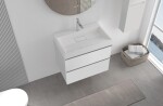 CERANO - Kúpeľňová skrinka Velora - biela matná, úchytka chróm + umývadlo z lit. mramoru s otvorom Vita - biela lesklá - 70x63x46,5 CER-8050BD83874