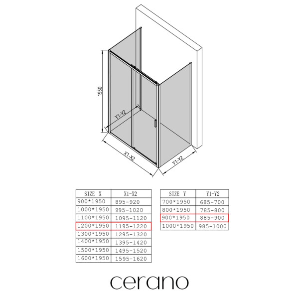 CERANO - Trojstenný sprchovací kút Varone LINE UL/P - 6 mm - čierna matná, transparentné sklo - 120x90x195 - posuvný CER-DY50514095