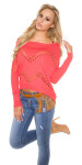 Trendy Koucla pullover with lace and rhinestones black Einheitsgroesse