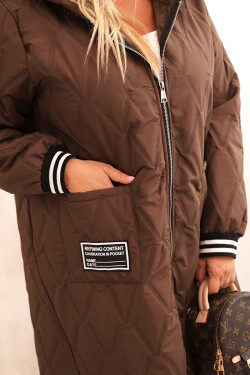 Dámska prešívaná bunda Plus Size s kapucňou a športovými manžetami Chocolate UNI