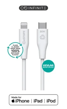ESTUFF INFINITE (GRS) biela (ES602170-BULK) / Lightning kábel / USB-C / 1 m / MFI (ES602170-BULK)