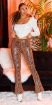 Sexy faux leather highwaisted flarred pants with Snake print CAPPUCCINO XL/XXL