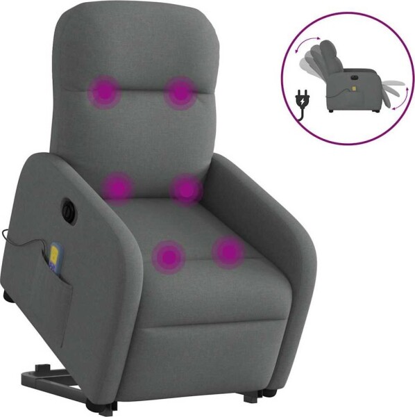 VidaXL vidaXL Podnoszony fotel masujący, elektryczny, rozkładany, tmavoSivý