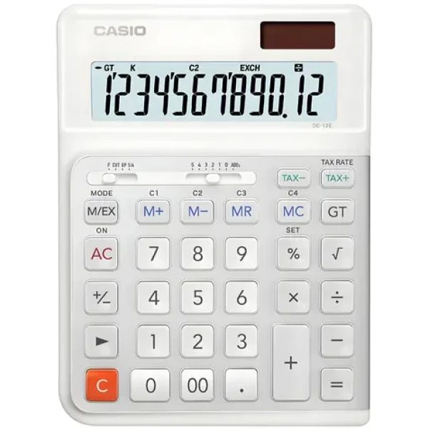 Casio DE-12E / Stolová kalkulačka / 12miestny displej / Solárne a batériové napájanie / Ergonomická klávesnica