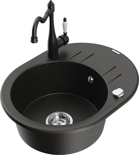 MEXEN/S MEXEN/S - Kevin granitový drez 1-miska s odkvapkávačom vrátane batérie Carla, čierna/zlatá metalik 6517-75-670700-70