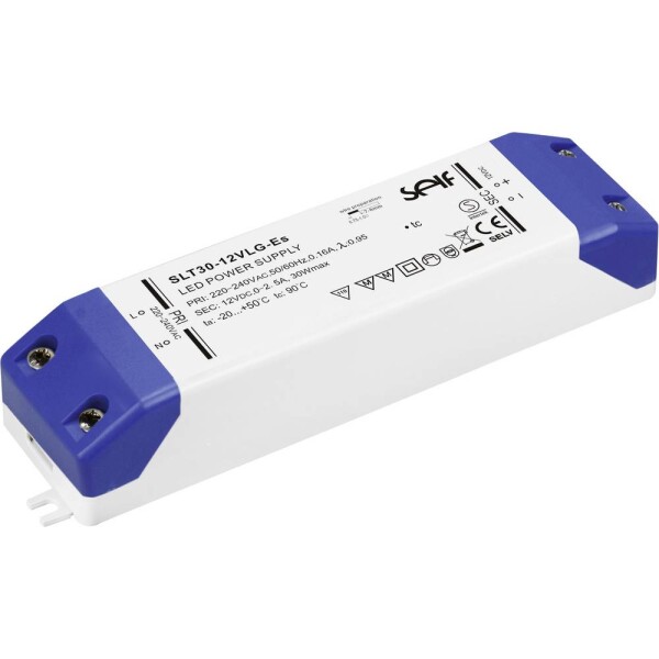 Self Electronics SLT30-48VLG-ES LED driver konštantné napätie 30 W 0 A - 625 mA 48 V/DC bez možnosti stmievania, montáž na nehorľavom povrchu, schválenie; SLT30-48VLG-ES